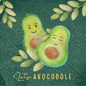 Sweet Notes kartica "Avocado Love" z ročno narisanim motivom dveh avokadov in napisom "Let's Avocuddle".