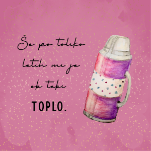 Sweet Notes kartica "Termo" z ročno narisanim motivom termovke in napisom "Še po toliko letih mi je ob tebi toplo.".