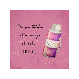 Sweet Notes Kartica “Termo” Sweet Notes Kartica "Termo" z ročno narisanim motivom termovke in napisom "Še po toliko letih mi je ob tebi toplo.".
